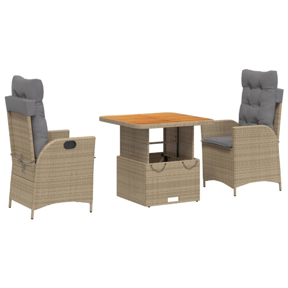 Set mobilier de grădină cu perne, 3 piese, bej, poliratan - 1 | YEO
