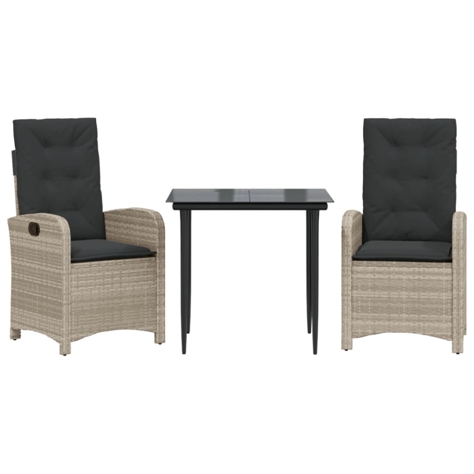 Set mobilier de grădină cu perne, 3 piese,gri deschis,poliratan - 1 | YEO