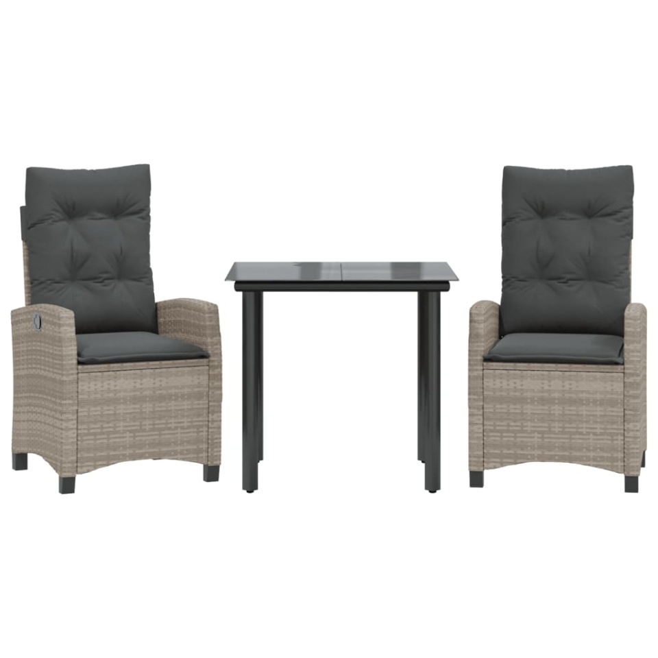 Set mobilier de grădină cu perne, 3 piese,gri deschis,poliratan - 1 | YEO