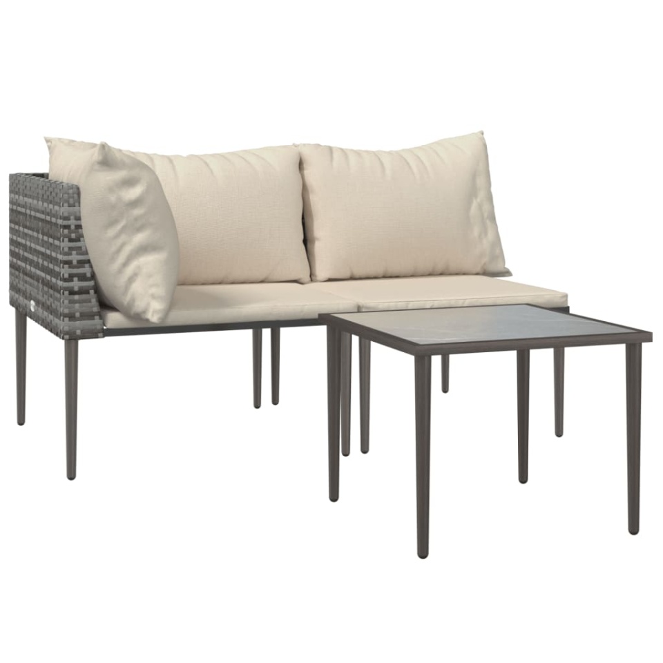 Set mobilier de grădină cu perne, 3 piese, gri, poliratan - 2 | YEO
