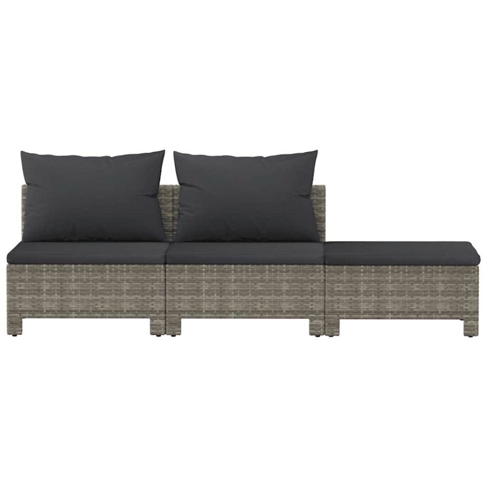Set mobilier de grădină cu perne, 3 piese, gri, poliratan - 3 | YEO