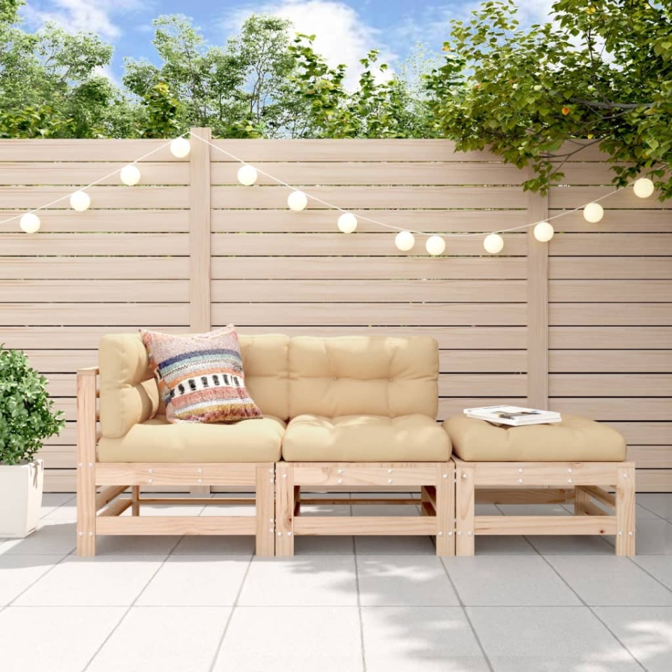 Set mobilier de grădină cu perne, 3 piese, lemn masiv