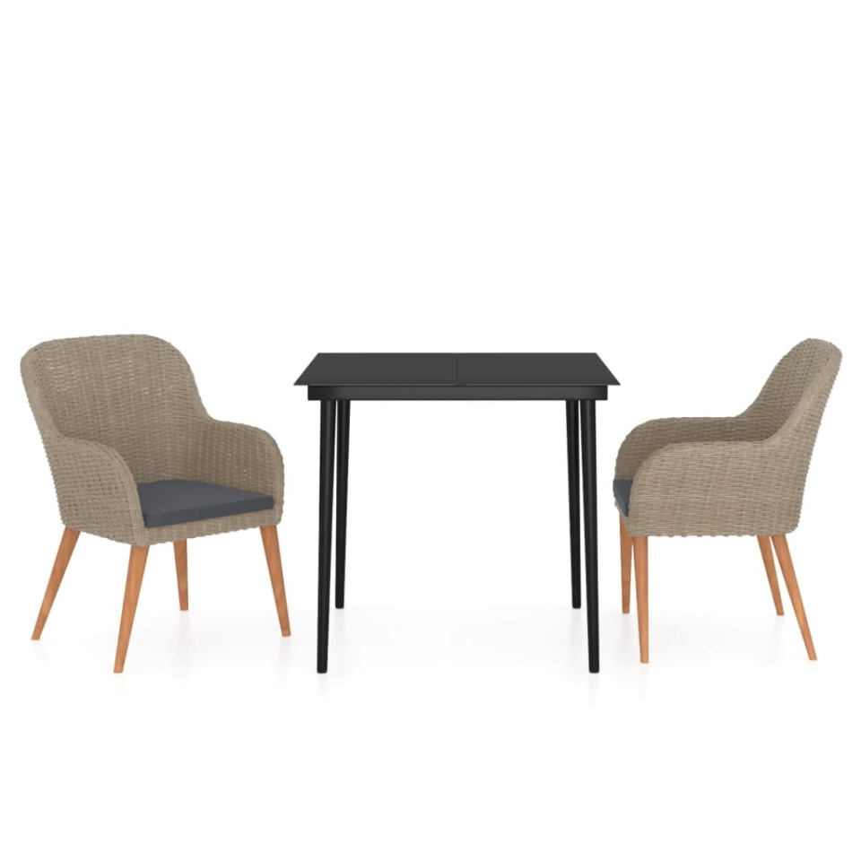 Set mobilier de grădină cu perne, 3 piese, maro - 1 | YEO