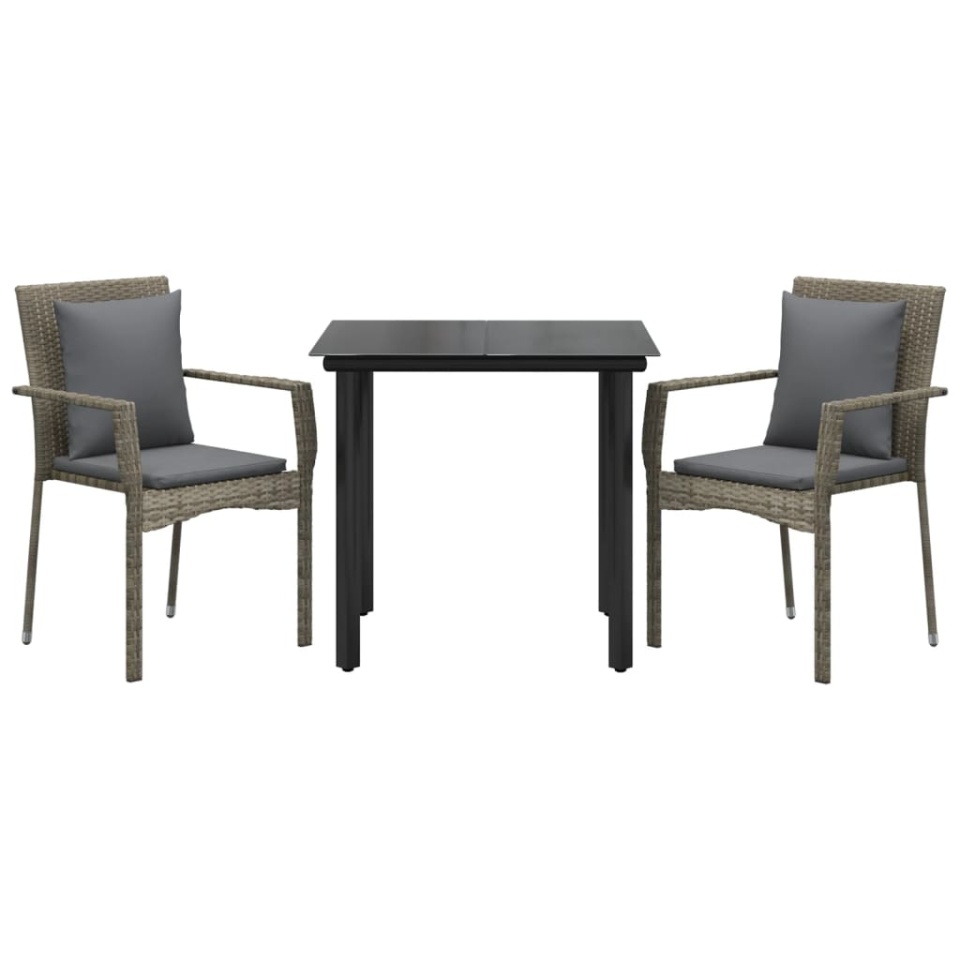 Set mobilier de grădină cu perne, 3 piese, negru/gri, poliratan - 2 | YEO
