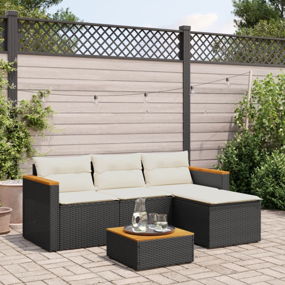 Set mobilier de grădină cu perne, 3 piese, negru, poliratan