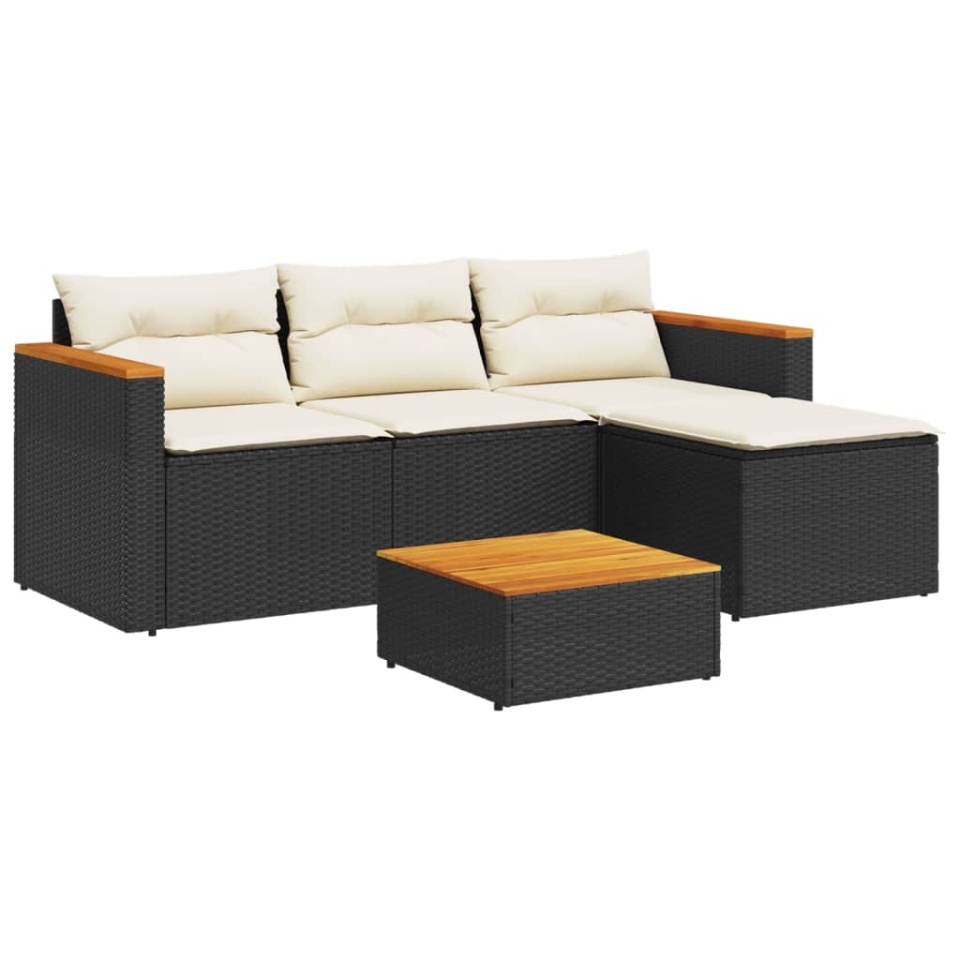 Set mobilier de grădină cu perne, 3 piese, negru, poliratan - 1 | YEO