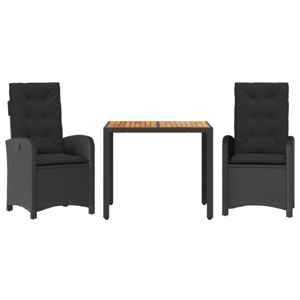 Set mobilier de grădină cu perne, 3 piese, negru, poliratan - 1 | YEO