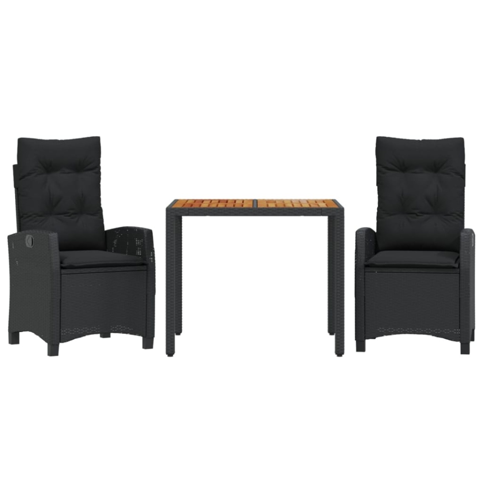 Set mobilier de grădină cu perne, 3 piese, negru, poliratan - 1 | YEO