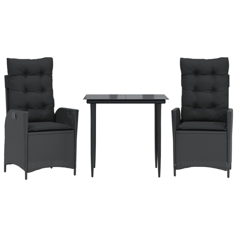 Set mobilier de grădină cu perne, 3 piese, negru, poliratan - 1 | YEO