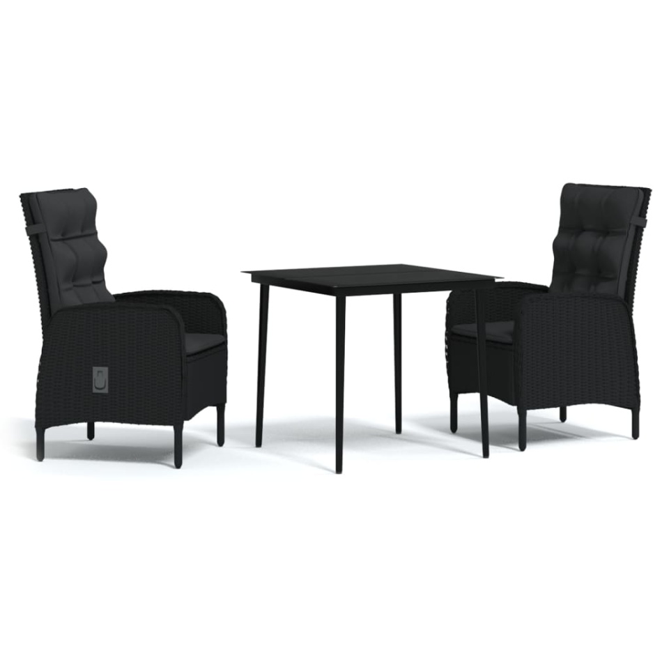 Set mobilier de grădină cu perne, 3 piese, negru - 1 | YEO