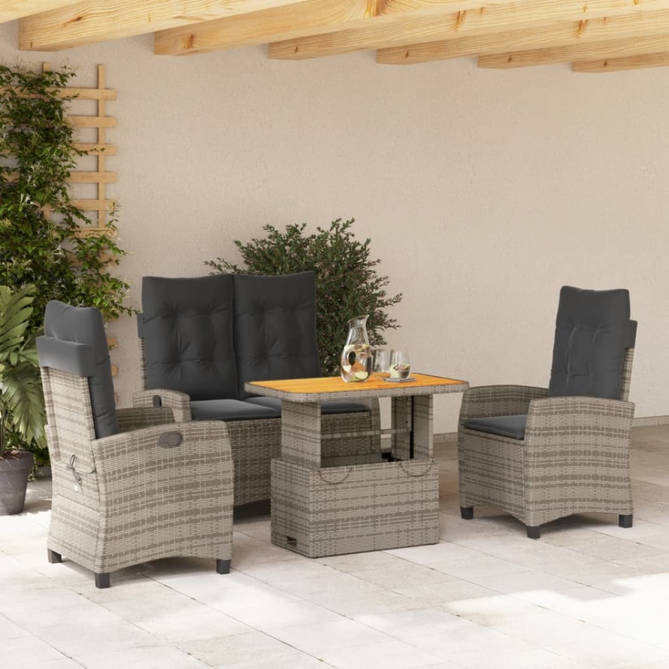 Set mobilier de grădină cu perne, 4 piese, gri, poliratan