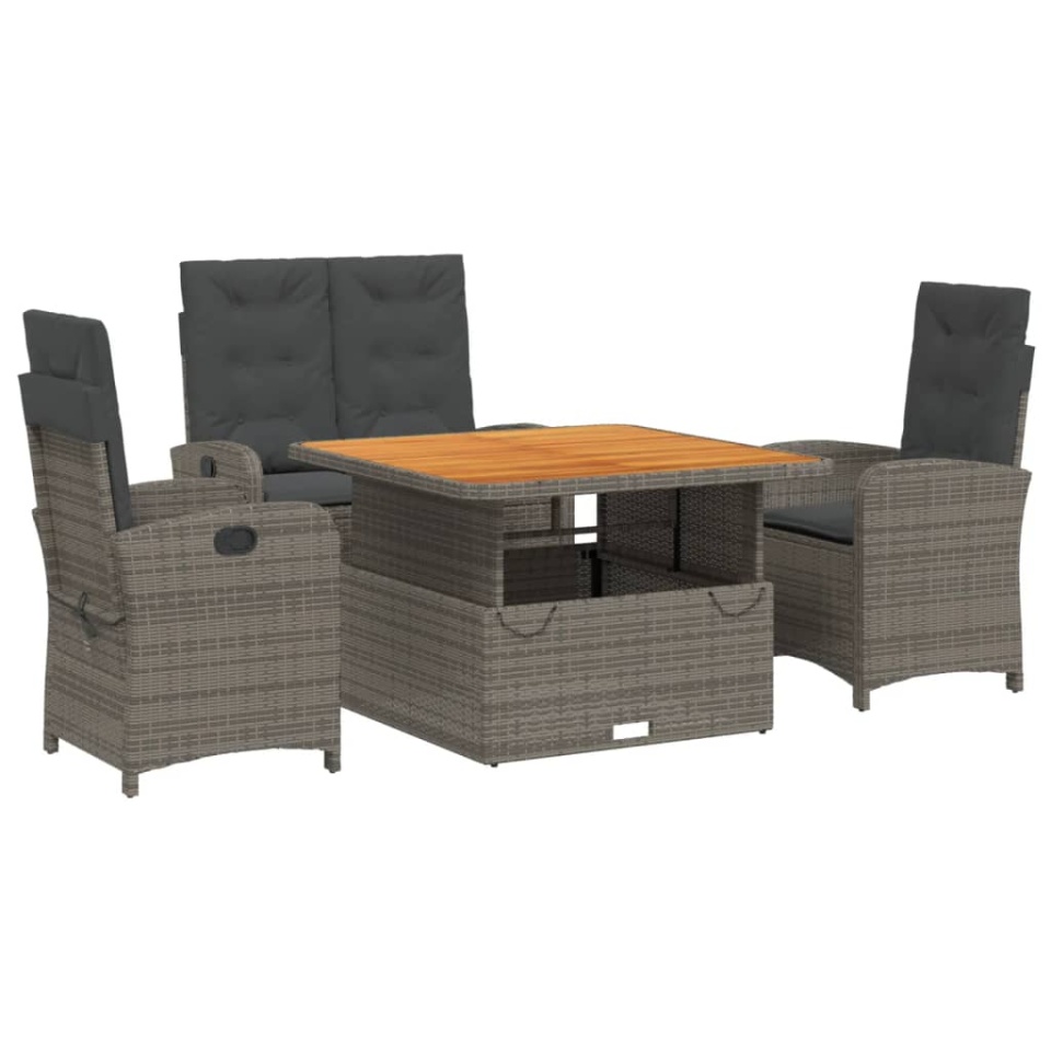 Set mobilier de grădină cu perne, 4 piese, gri, poliratan - 1 | YEO