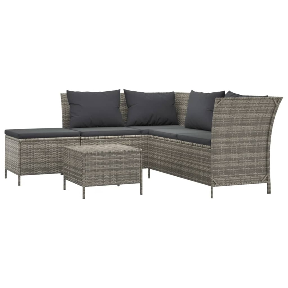 Set mobilier de grădină cu perne, 4 piese, gri, poliratan - 1 | YEO