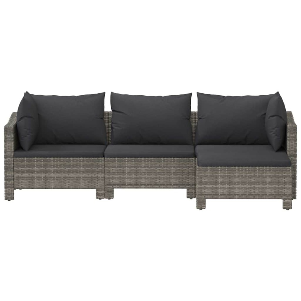 Set mobilier de grădină cu perne, 4 piese, gri, poliratan - 3 | YEO