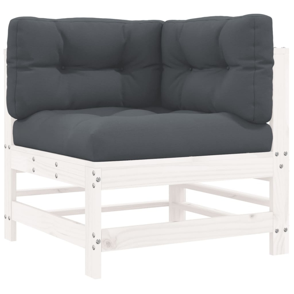 Set mobilier de grădină cu perne, 5 piese, alb, lemn masiv - 3 | YEO