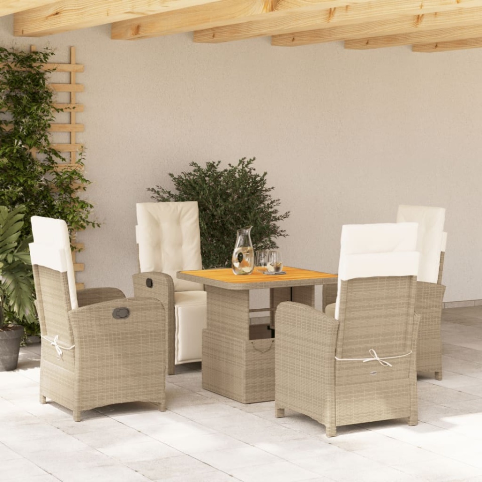 Set mobilier de grădină cu perne, 5 piese, bej, poliratan