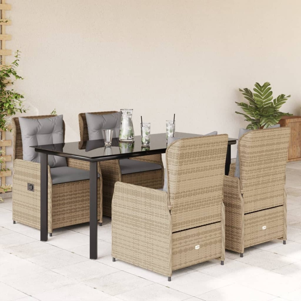 Set mobilier de grădină cu perne, 5 piese, bej, poliratan