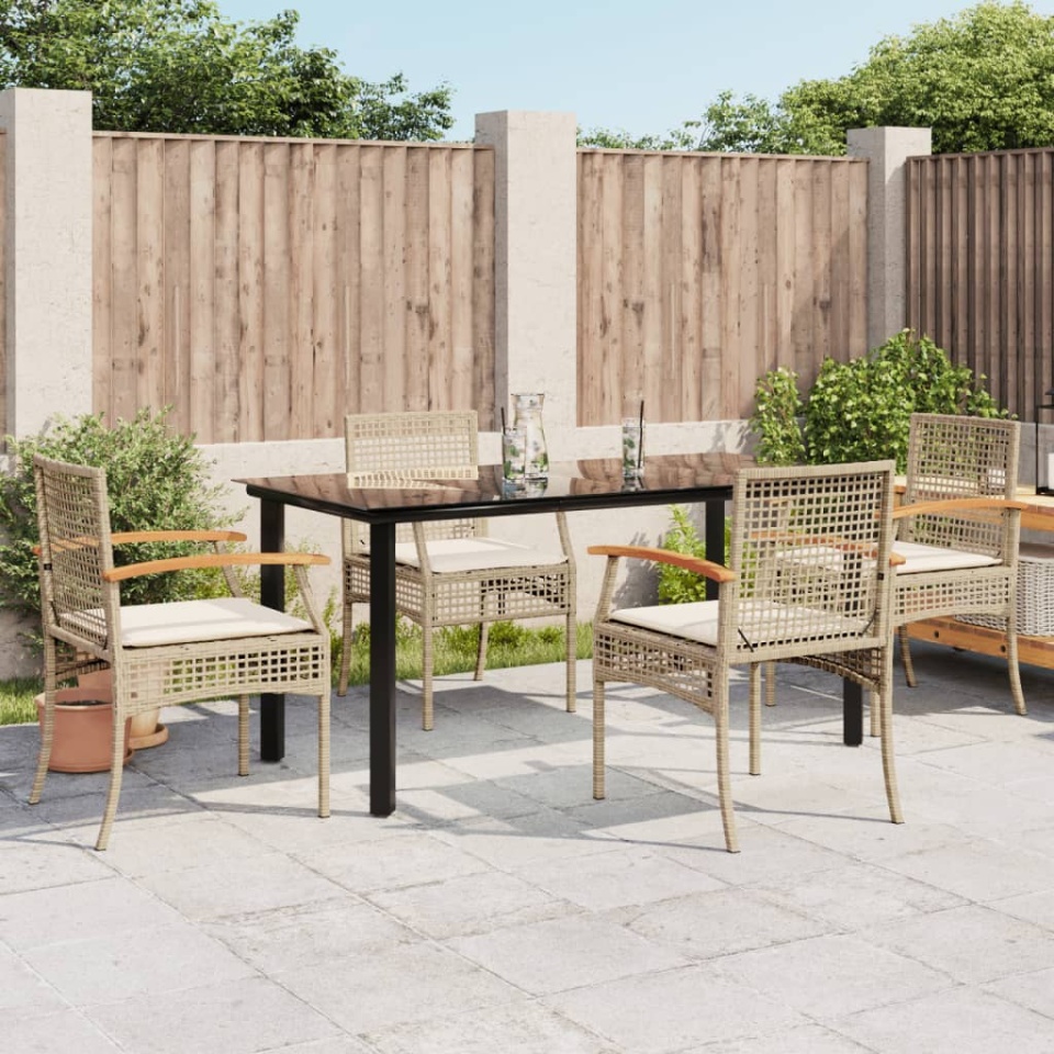 Set mobilier de grădină cu perne, 5 piese, bej, poliratan