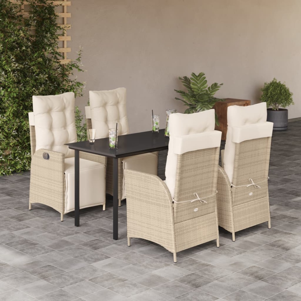 Set mobilier de grădină cu perne, 5 piese, bej, poliratan
