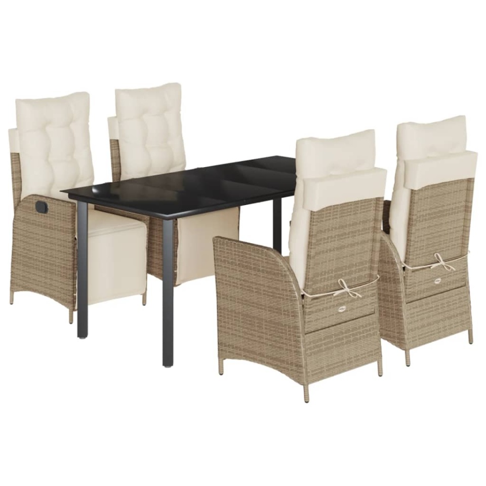 Set mobilier de grădină cu perne, 5 piese, bej, poliratan - 1 | YEO