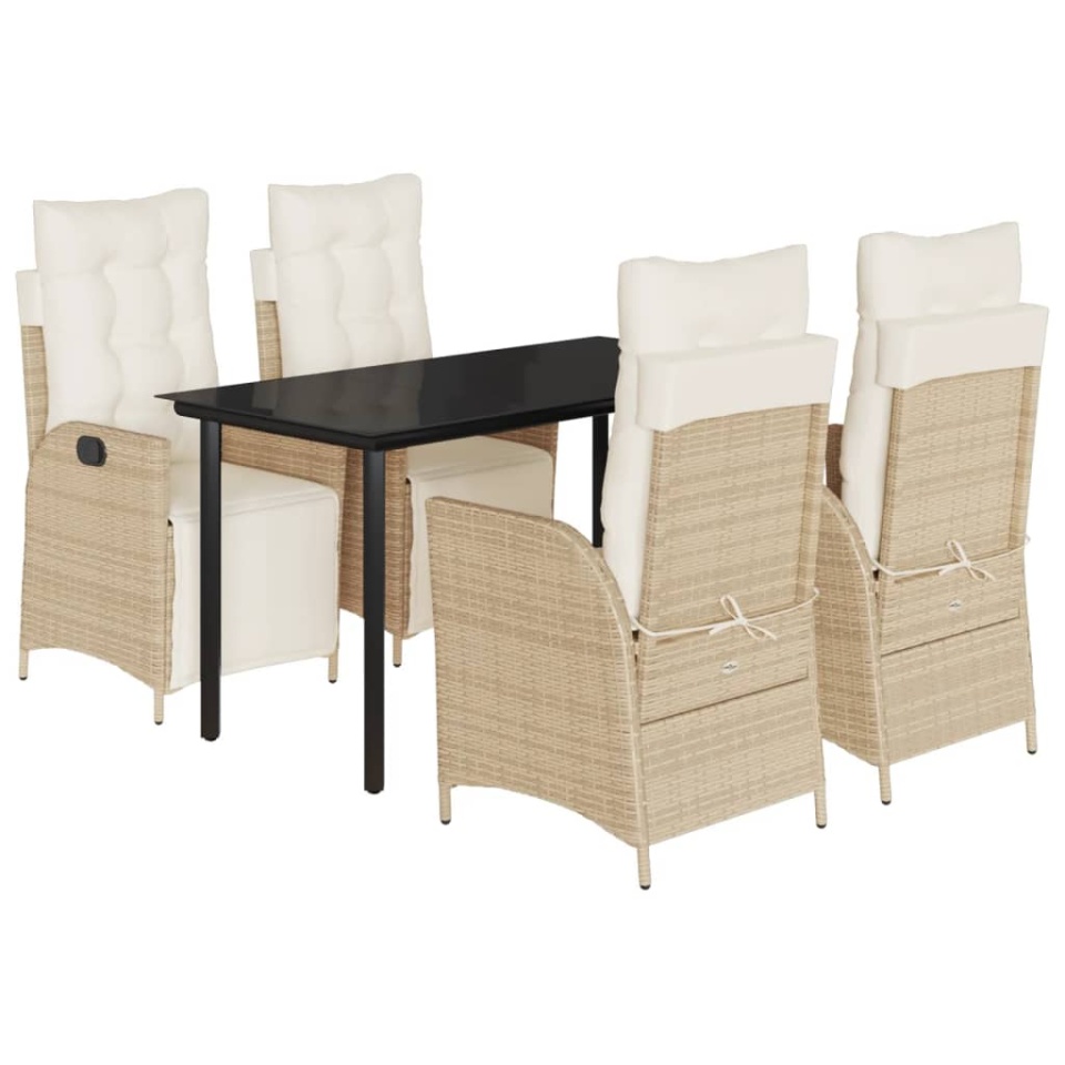 Set mobilier de grădină cu perne, 5 piese, bej, poliratan - 1 | YEO