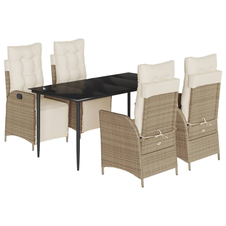 Set mobilier de grădină cu perne, 5 piese, bej, poliratan - 1 | YEO
