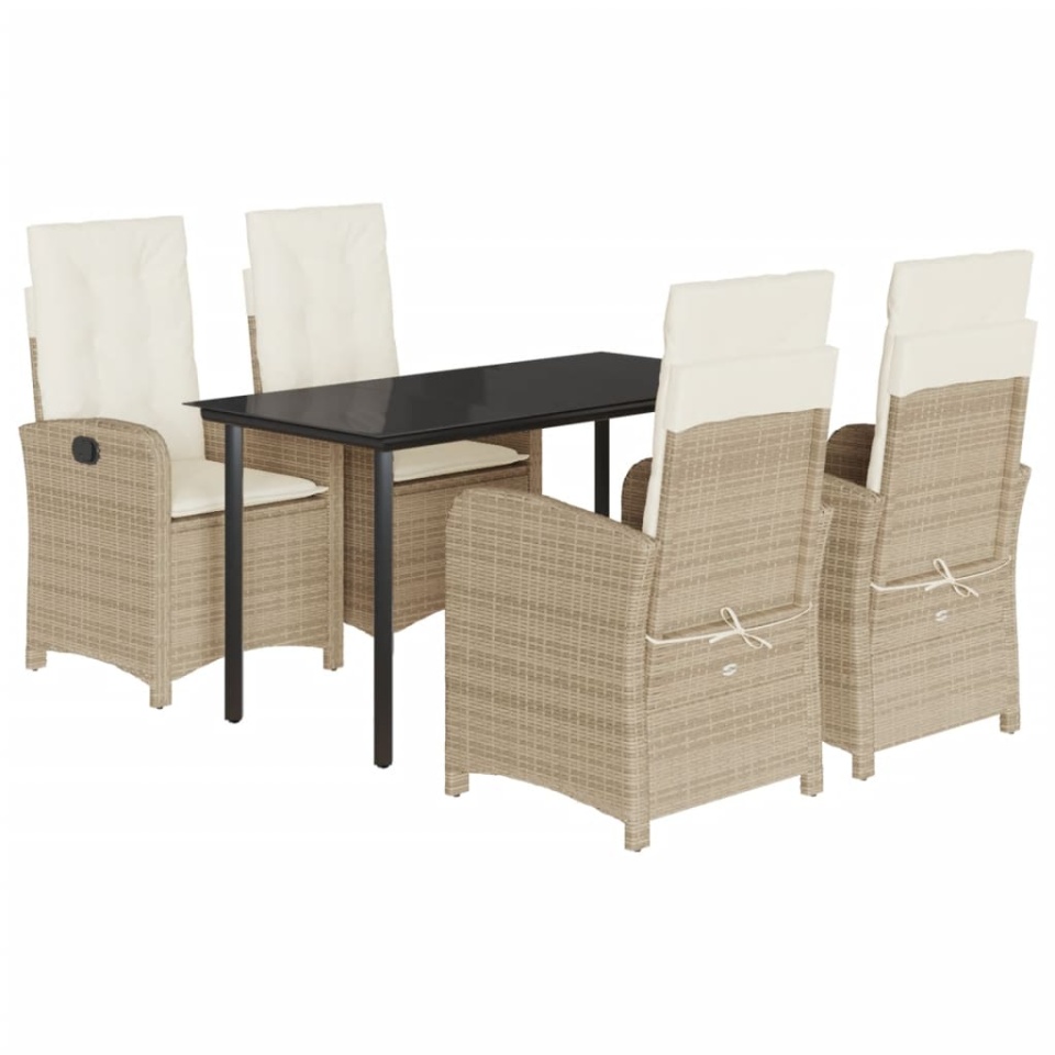 Set mobilier de grădină cu perne, 5 piese, bej, poliratan - 1 | YEO