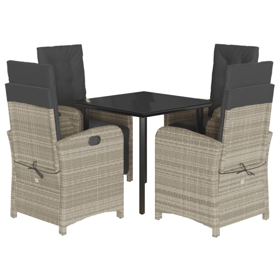 Set mobilier de grădină cu perne, 5 piese gri deschis poliratan - 1 | YEO