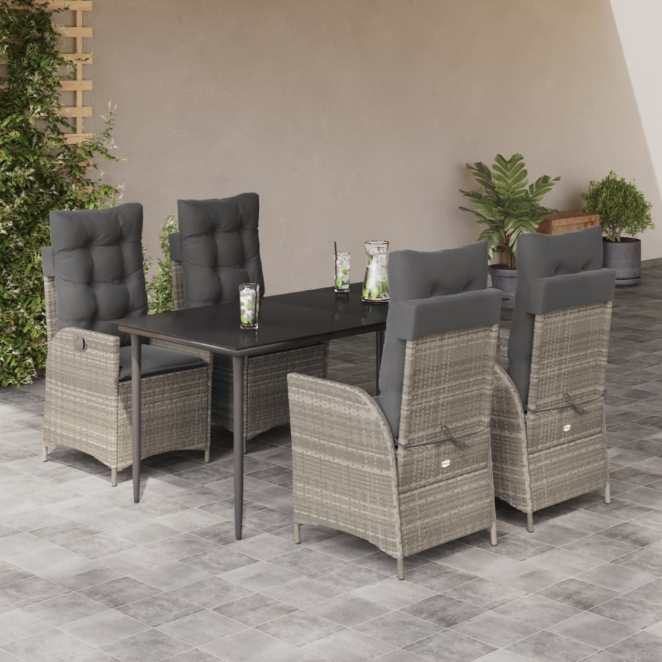 Set mobilier de grădină cu perne, 5 piese gri deschis poliratan