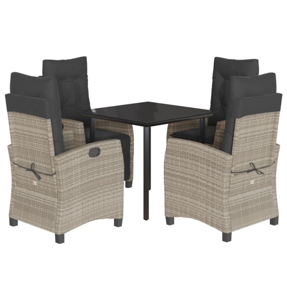 Set mobilier de grădină cu perne, 5 piese gri deschis poliratan - 1 | YEO