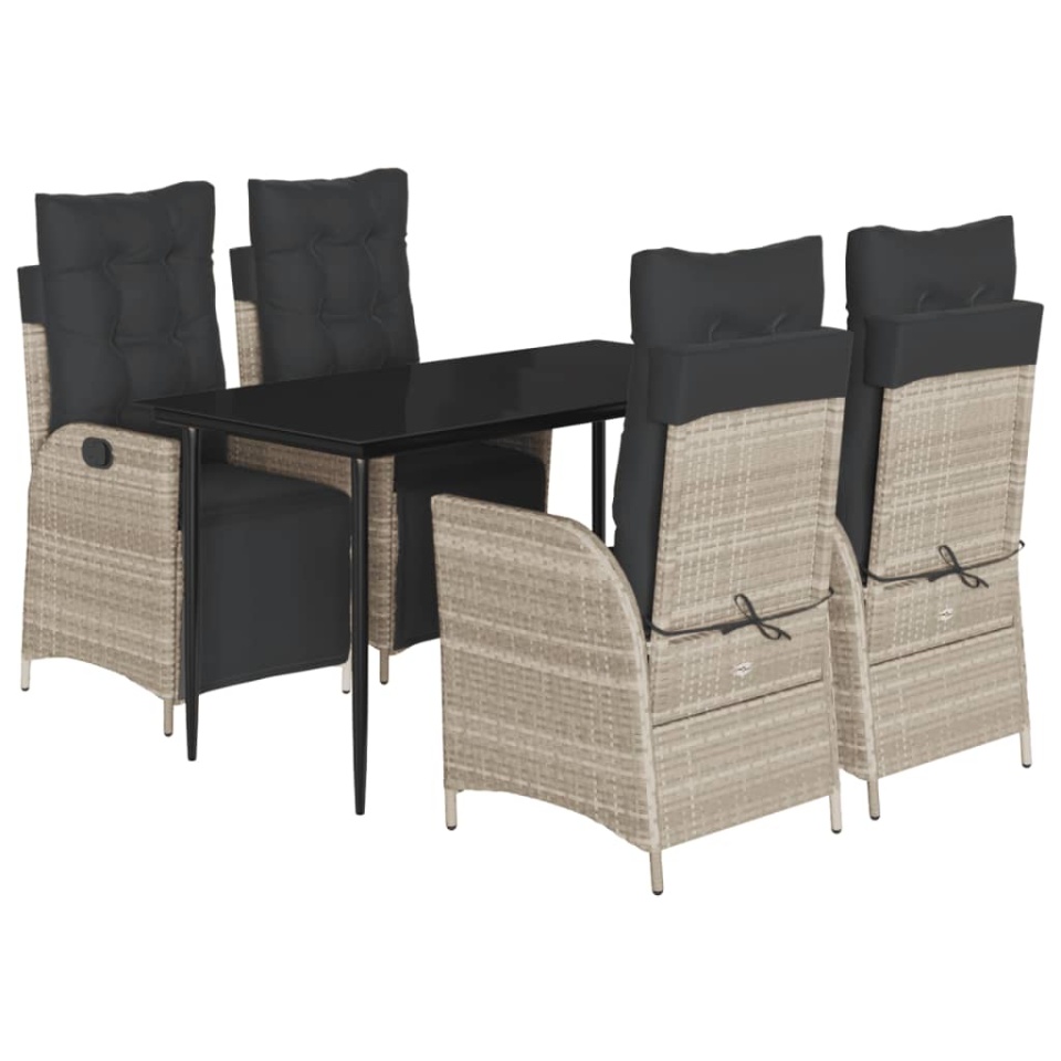 Set mobilier de grădină cu perne, 5 piese gri deschis poliratan - 1 | YEO