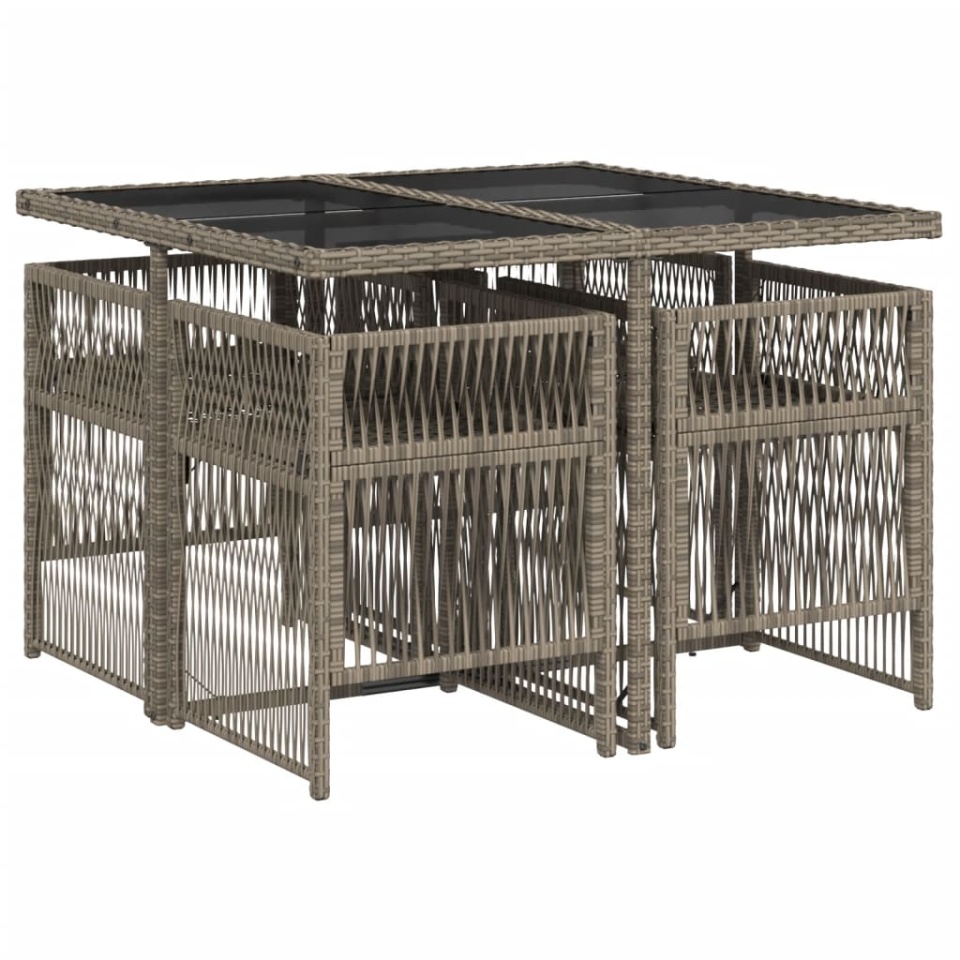 Set mobilier de grădină cu perne, 5 piese, gri, poliratan - 2 | YEO