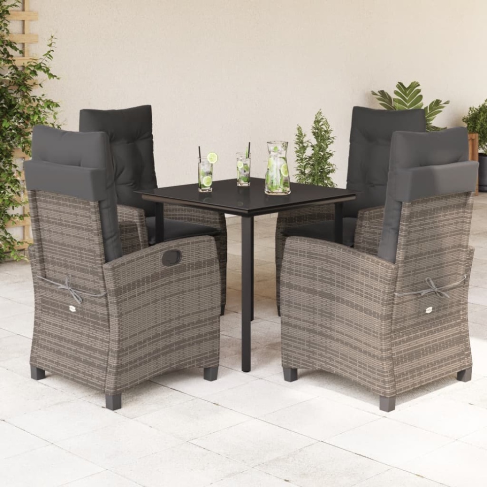 Set mobilier de grădină cu perne, 5 piese, gri, poliratan