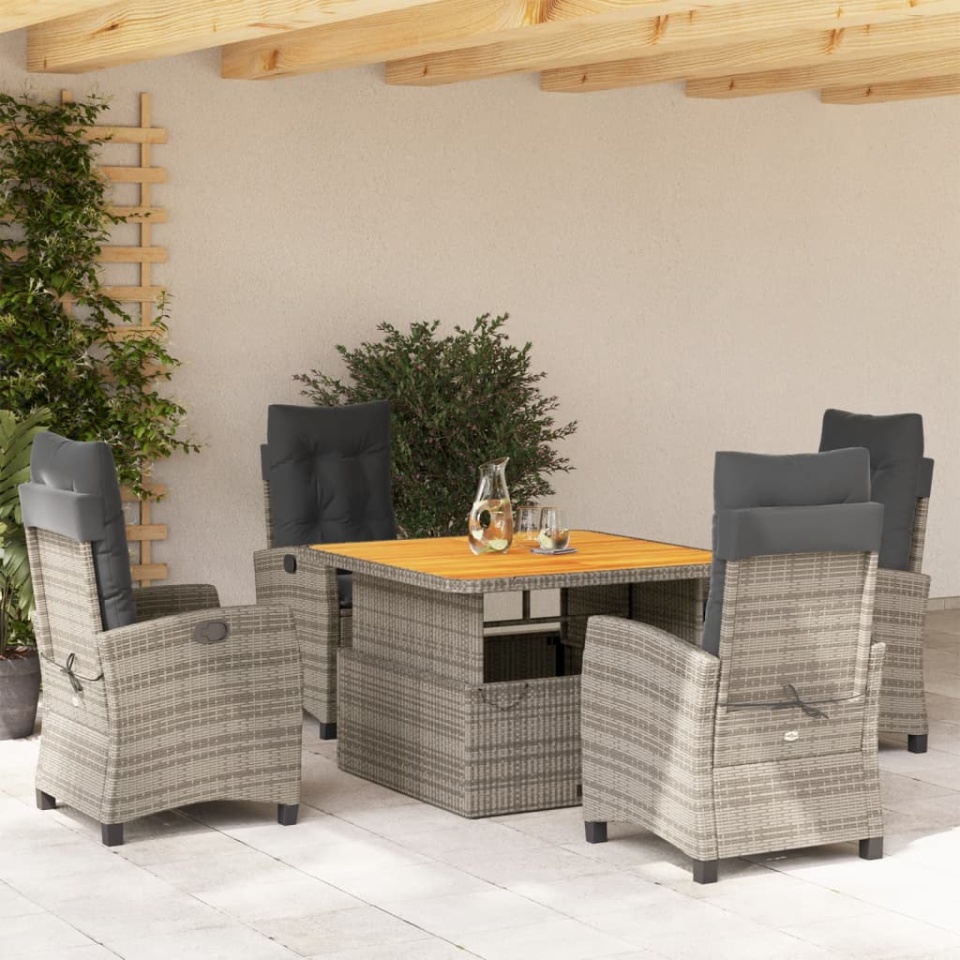 Set mobilier de grădină cu perne, 5 piese, gri, poliratan