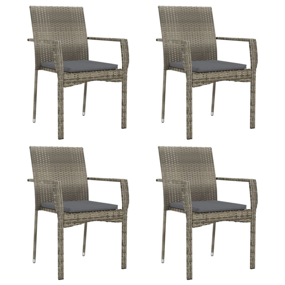 Set mobilier de grădină cu perne, 5 piese, gri, poliratan - 3 | YEO