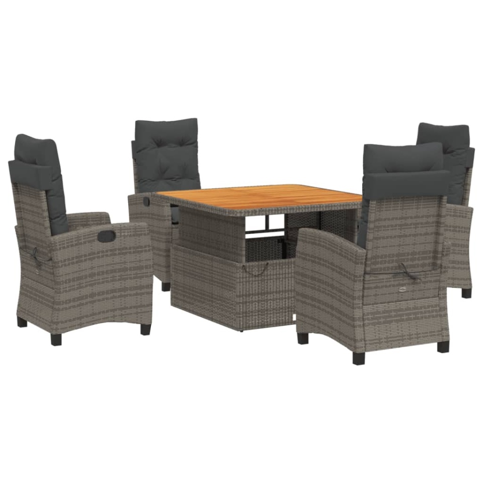 Set mobilier de grădină cu perne, 5 piese, gri, poliratan - 1 | YEO