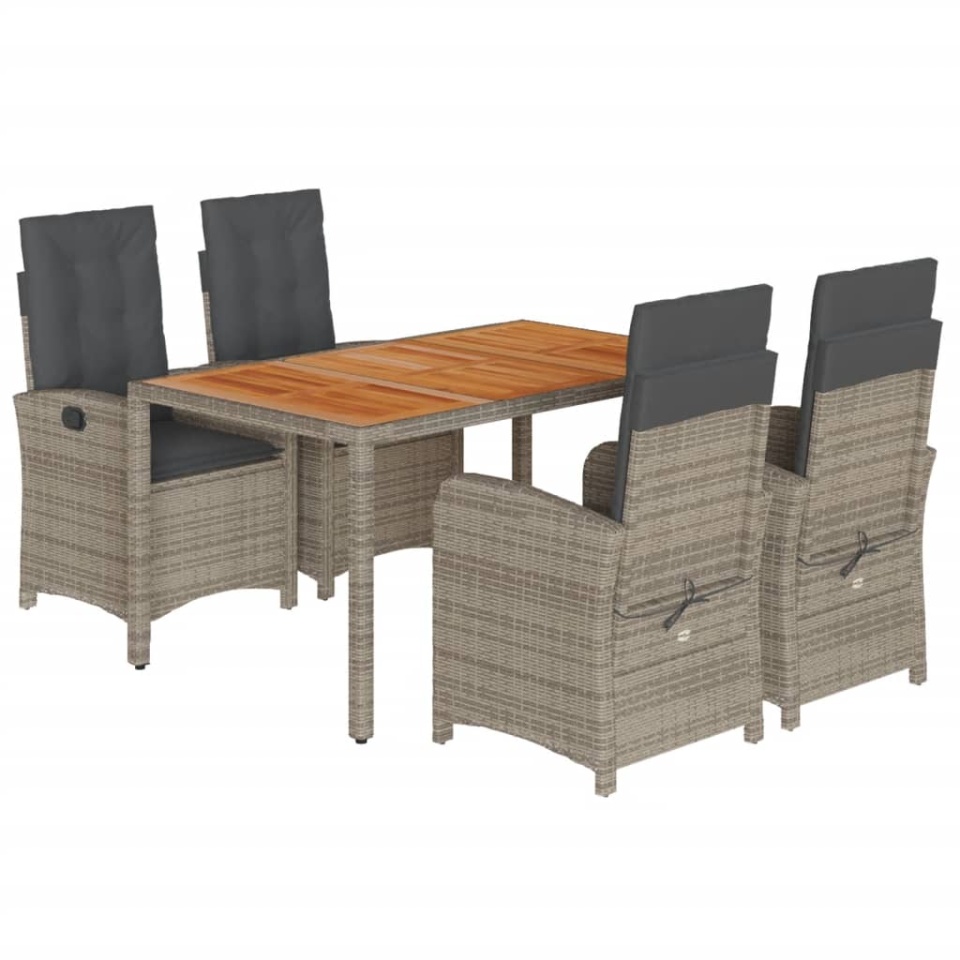 Set mobilier de grădină cu perne, 5 piese, gri, poliratan - 1 | YEO