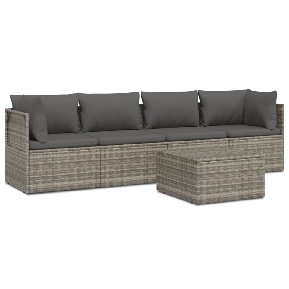 Set mobilier de grădină cu perne, 5 piese, gri, poliratan - 1 | YEO