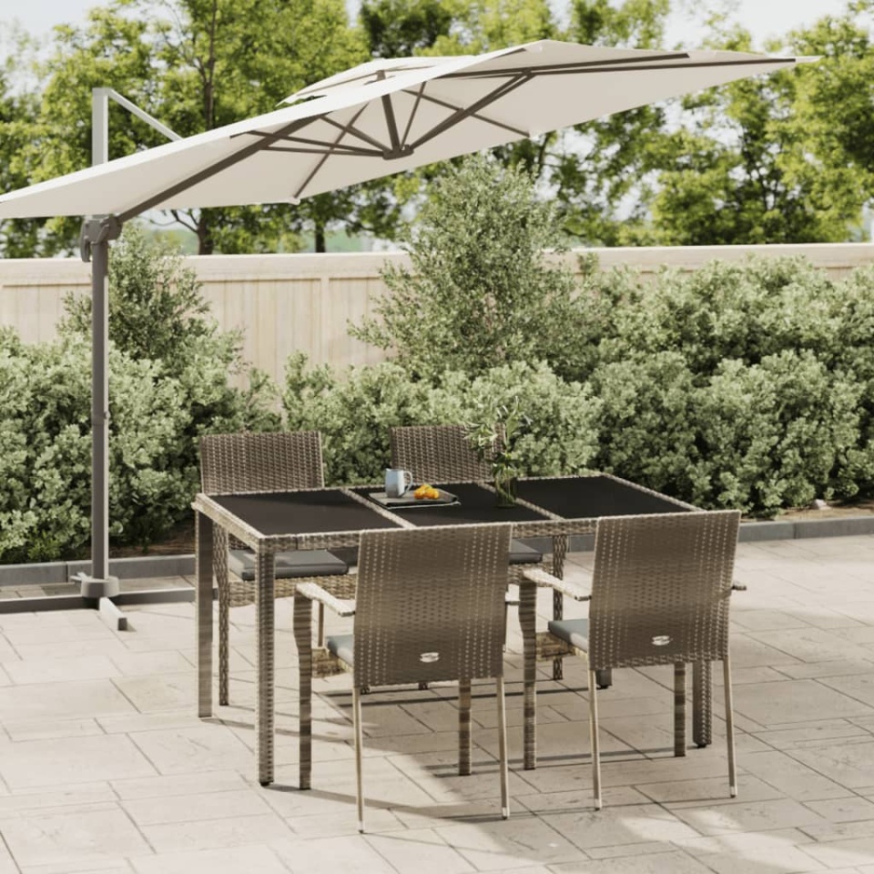Set mobilier de grădină cu perne, 5 piese, gri, poliratan