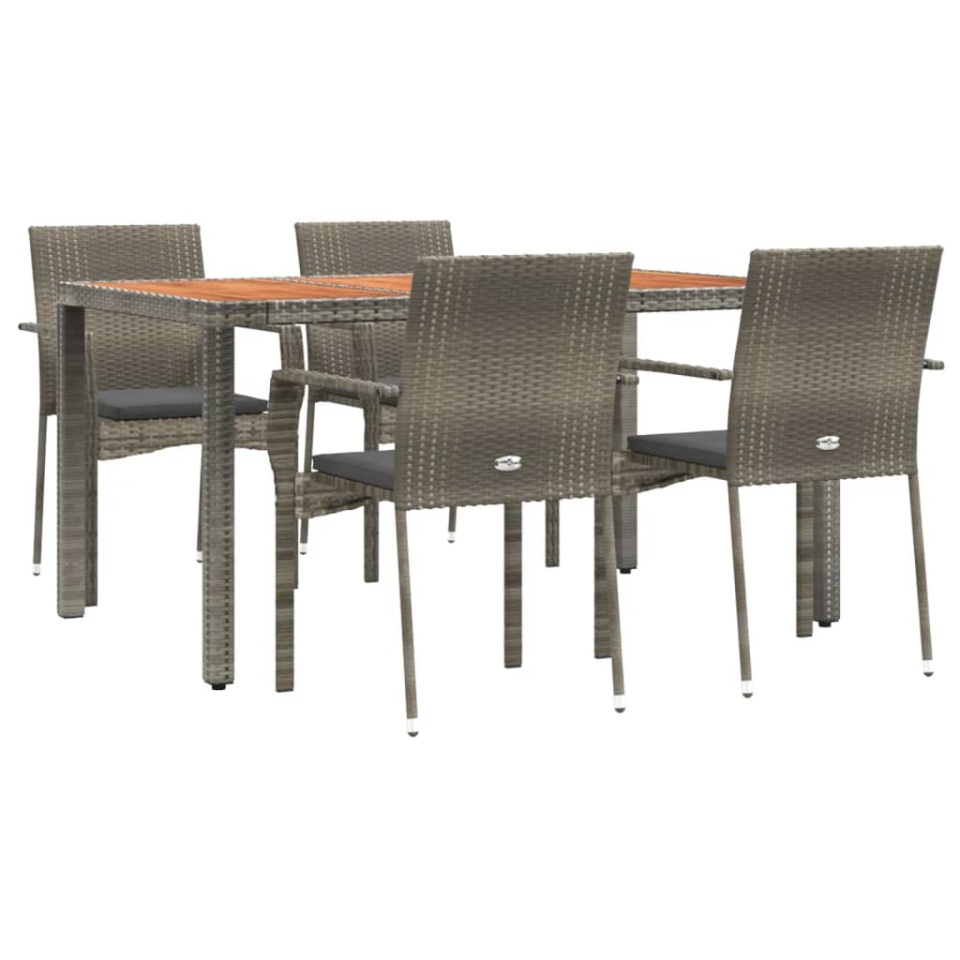 Set mobilier de grădină cu perne, 5 piese, gri, poliratan - 2 | YEO