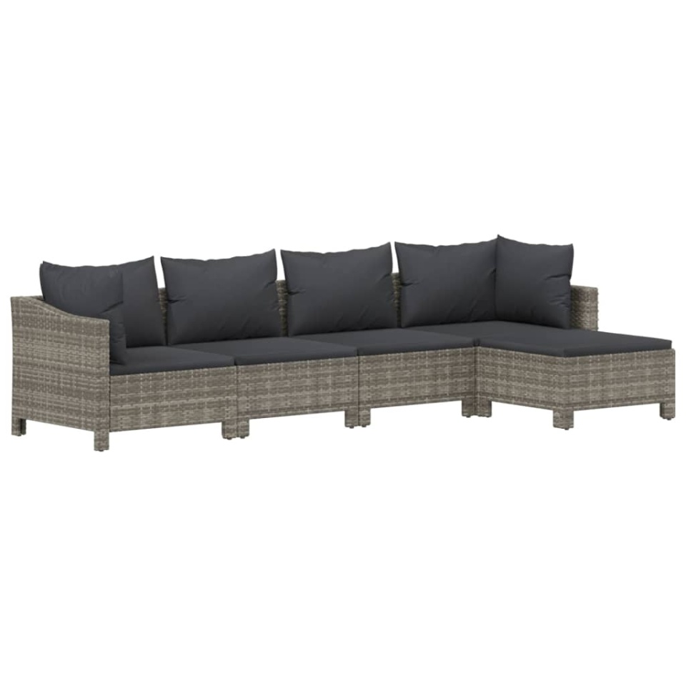 Set mobilier de grădină cu perne, 5 piese, gri, poliratan - 2 | YEO