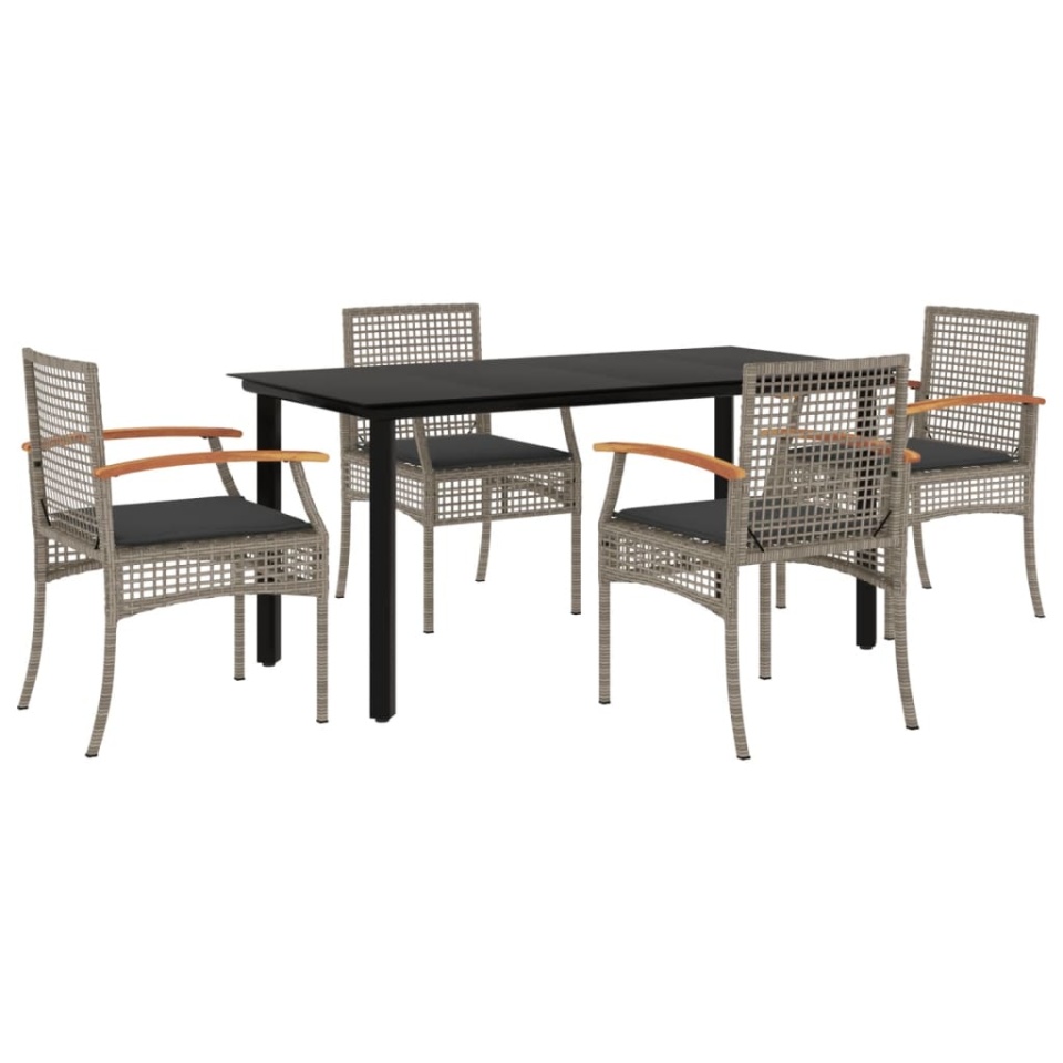 Set mobilier de grădină cu perne, 5 piese, gri, poliratan - 1 | YEO
