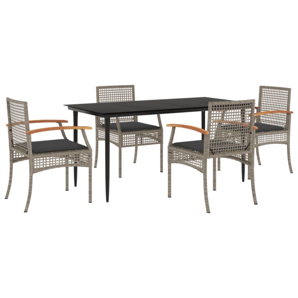 Set mobilier de grădină cu perne, 5 piese, gri, poliratan - 1 | YEO