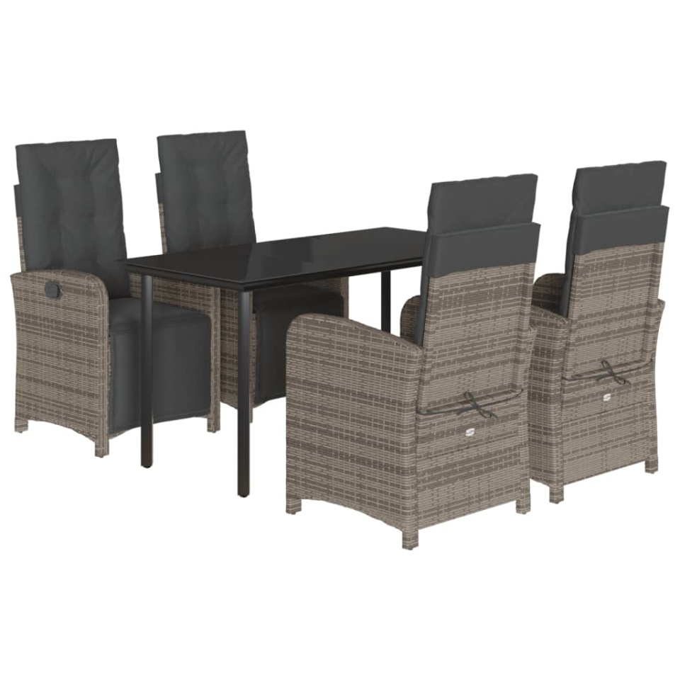 Set mobilier de grădină cu perne, 5 piese, gri, poliratan - 1 | YEO