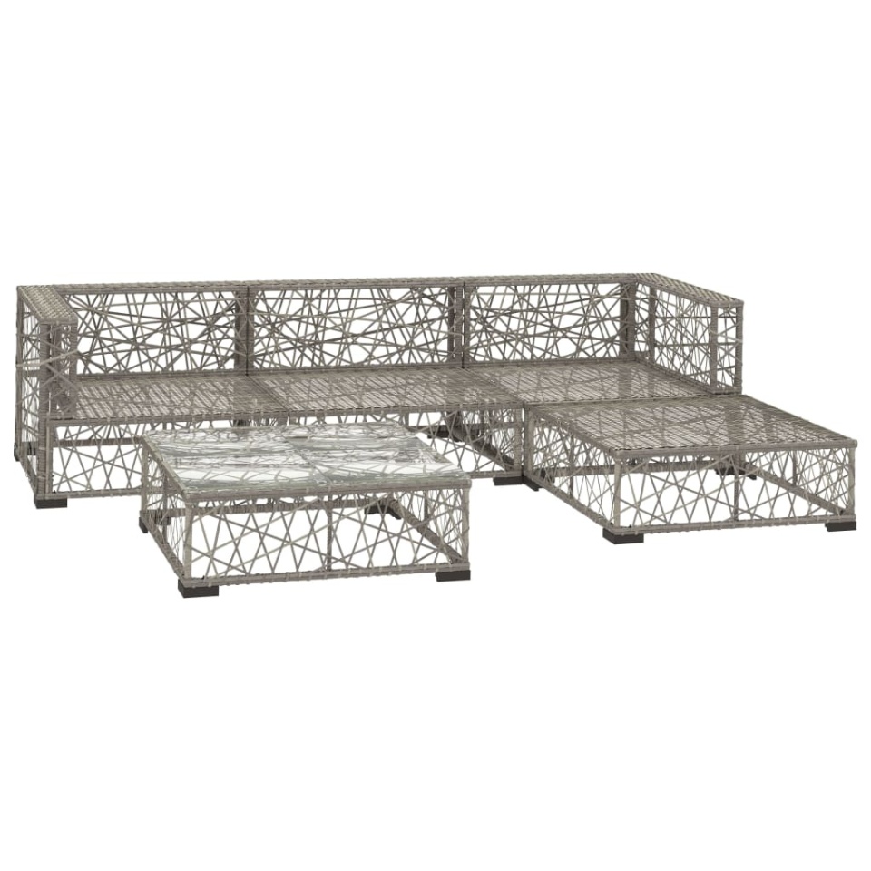 Set mobilier de grădină cu perne, 5 piese, gri, poliratan - 2 | YEO