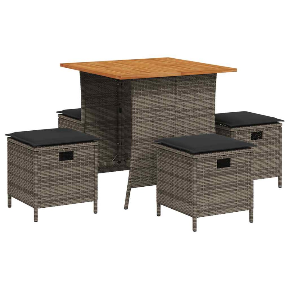 Set mobilier de grădină cu perne, 5 piese, gri, poliratan - 1 | YEO