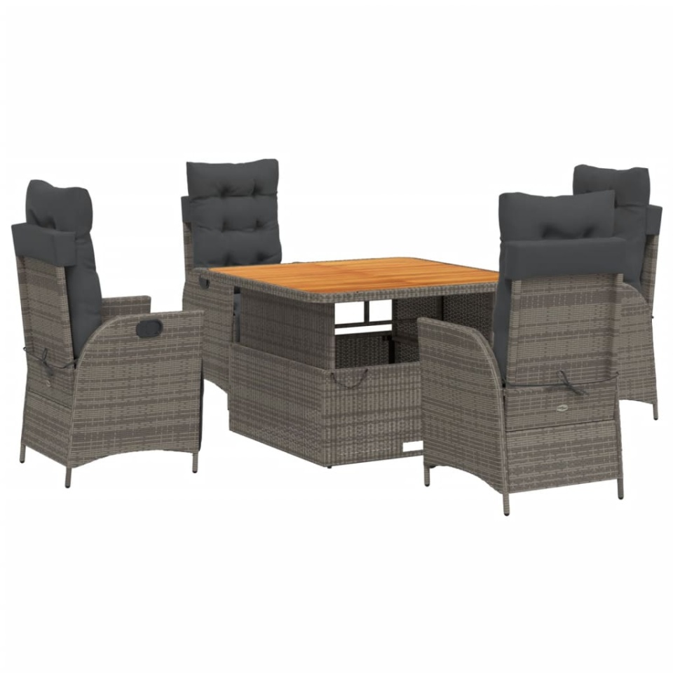 Set mobilier de grădină cu perne, 5 piese, gri, poliratan - 1 | YEO