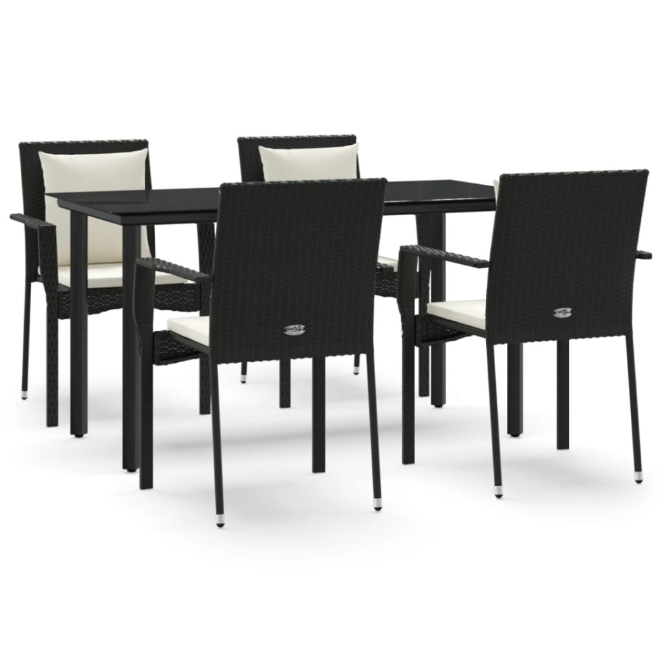 Set mobilier de grădină cu perne, 5 piese, negru, poliratan - 1 | YEO