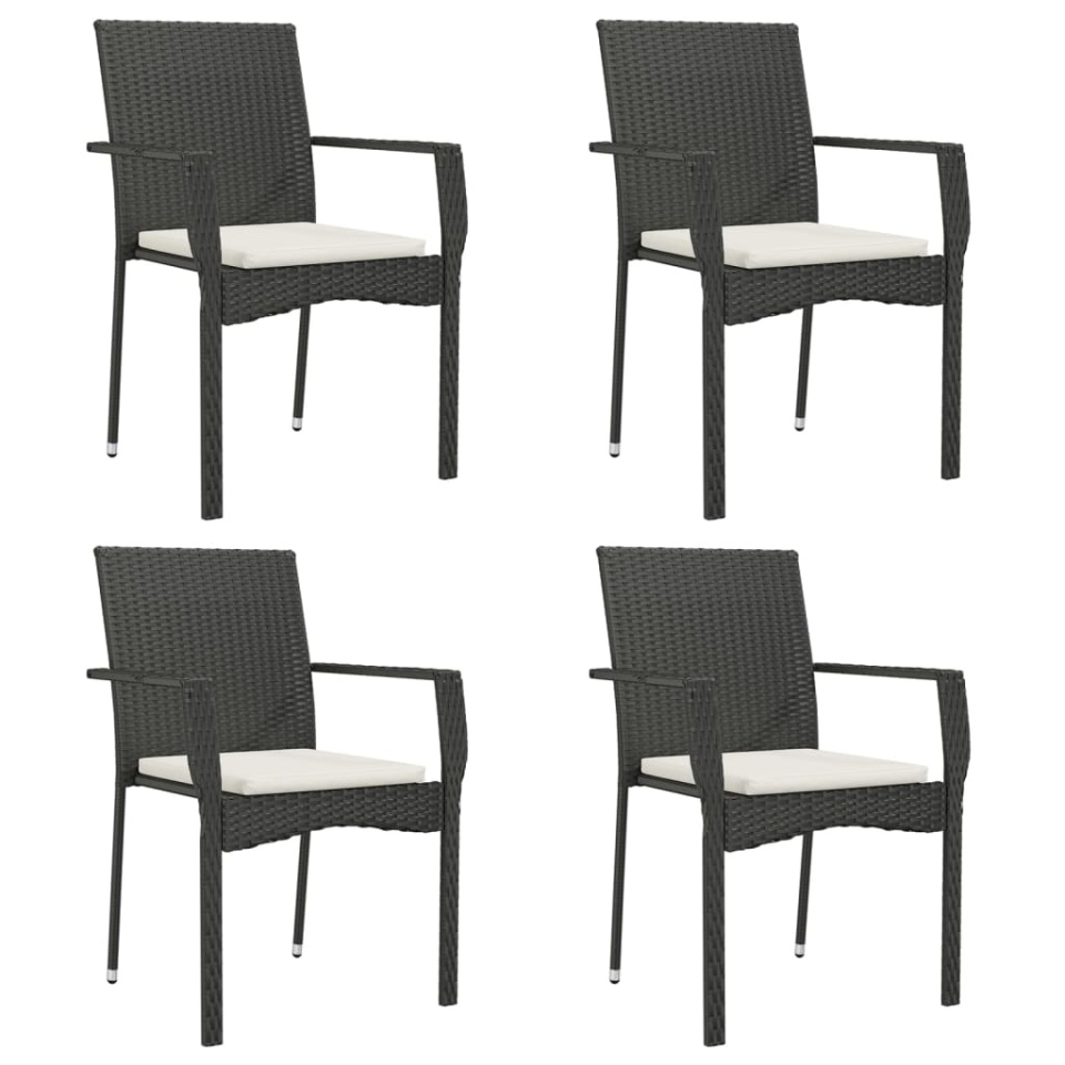 Set mobilier de grădină cu perne, 5 piese, negru, poliratan - 3 | YEO
