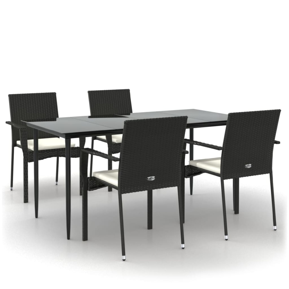 Set mobilier de grădină cu perne, 5 piese, negru, poliratan - 1 | YEO